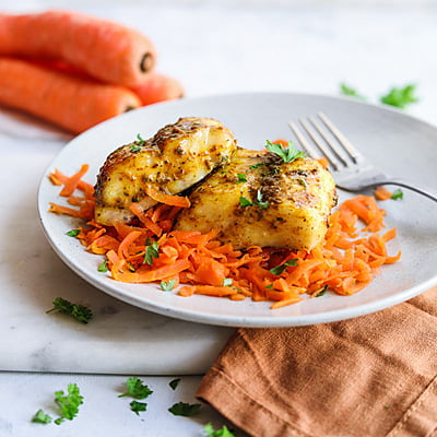 Lemon Curry Hake With Carrot Stir Fry